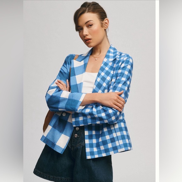 NWT Hutch Anthropologie mixed blue/white Gingham Blazer Size Medium - Picture 5 of 5